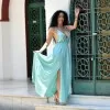 ΓΥΝΑΙΚΕΙΟ ΦΟΡΕΜΑ ΕΞΩ ΠΛΑΤΗ ΜΑΚΡΥ ΜΕ ΣΚΙΣΙΜΟ MOHICANS L6054 ΜΕΝΤΑ-ΣΜΑΡΑΓΔΙ