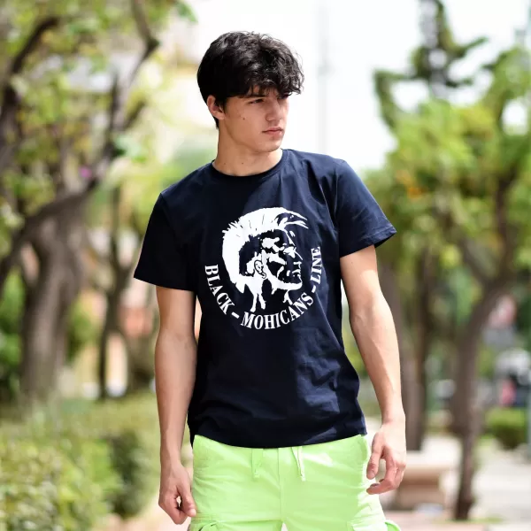 ΑΝΔΡΙΚΗ ΜΠΛΟΥΖΑ T-SHIRT ΛΑΙΜΟΣ ΣΤΑΜΠΑ MOHICANS MCNS06.ΜΠΛΕ