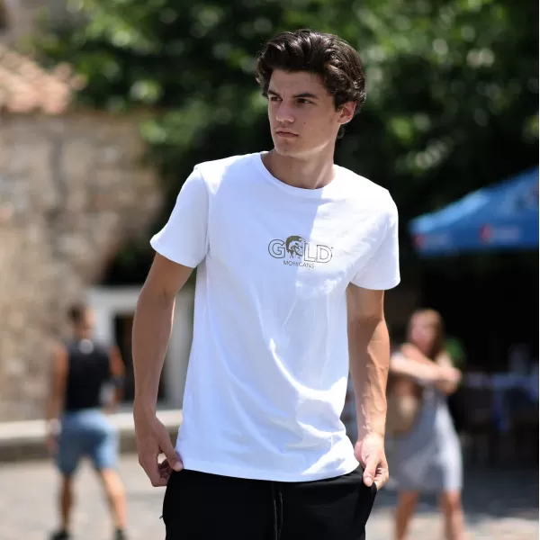 ΑΝΔΡΙΚΗ ΜΠΛΟΥΖΑ T-SHIRT ΛΑΙΜΟΣ ΛΟΓΟΤΥΠΟ GOLD MOHICANS  MCNS15 ΑΣΠΡΟ