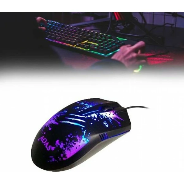 AOAS AS-1066 4in1 Σετ Gaming Πληκτρολόγιο με RGB φωτισμό & Ποντίκι (Αγγλικό US)