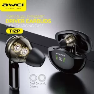 ΑΣΥΡΜΑΤΑ  ΑΚΟΥΣΤΙΚΑ BLUETOOTH ΜΕ ΚΟΥΤΙ ΦΟΡΤΙΣΗΣ AWEI TWS T12P.ΜΑΥΡΟ