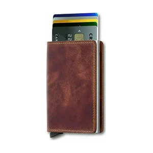 Mohicans Miniwallet Original Δερμάτινο Ανδρικό Πορτοφόλι Καρτών με RFID και Μηχανισμό Slide CCC-32 Καφέ
