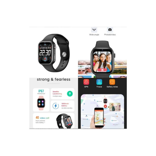 Technovo K20H Παιδικό Smartwatch με GPS και Καουτσούκ/Πλαστικό Λουράκι Μαύρο