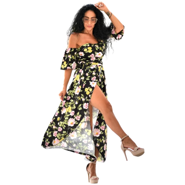 ΓΥΝΑΙΚΕΙΟ ΦΟΡΕΜΑ FLORAL  BOHO MOHICANS 22107 ΜΑΥΡΟ