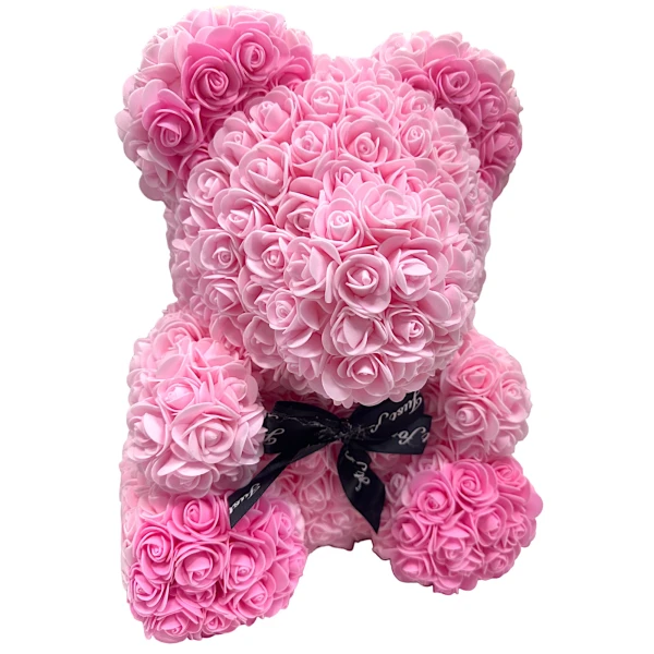 Αρκουδάκι Mohicans από τεχνητά τριαντάφυλλα Love Bear  με Φούξια πατούσες και αυτάκια 40cm 98194-2 Ροζ