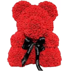 Αρκουδάκι Mohicans  από τεχνητά τριαντάφυλλα Love Bear 40cm  Κόκκινο 