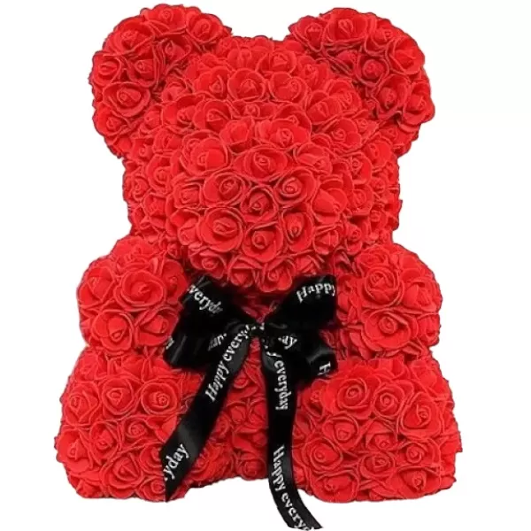 Αρκουδάκι Mohicans  από τεχνητά τριαντάφυλλα Love Bear 40cm  Κόκκινο 
