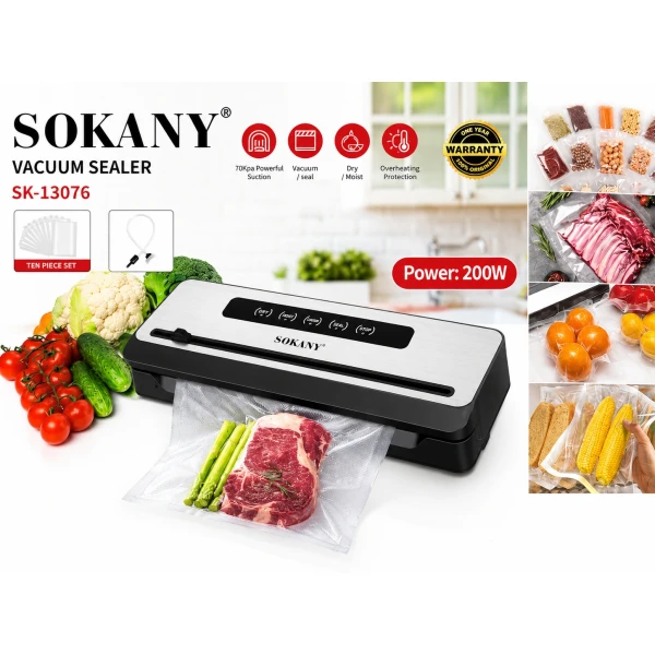 Συσκευή Vacuum Τροφίμων SOKANY 200W με 10 Σακούλες SK-13076
