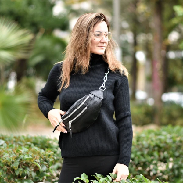 ΓΥΝΑΙΚΕΙΟ BUM BAG ΤΣΑΝΤΑΚΙ ΔΕΡΜΑΤΙΝΗ MOHICANS PB-726 ΜΑΥΡΟ