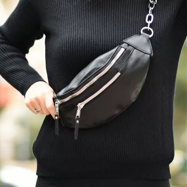 ΓΥΝΑΙΚΕΙΟ BUM BAG ΤΣΑΝΤΑΚΙ ΔΕΡΜΑΤΙΝΗ MOHICANS PB-726 ΜΑΥΡΟ