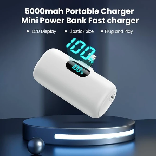 Μίνι φορητός φορτιστής Type-C 5000 mAh ταχείας φόρτισης 15 W PD με οθόνη LCD K53-TYPE-C Λευκό