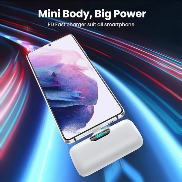 Μίνι φορητός φορτιστής Type-C 5000 mAh ταχείας φόρτισης 15 W PD με οθόνη LCD K53-TYPE-C Λευκό