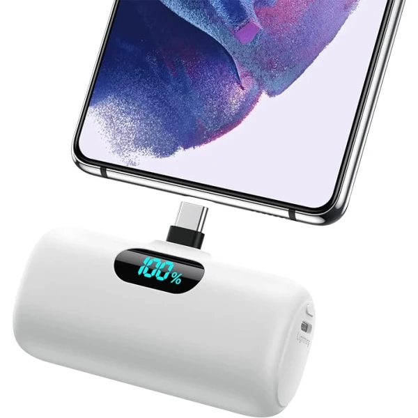 Μίνι φορητός φορτιστής Type-C 5000 mAh ταχείας φόρτισης 15 W PD με οθόνη LCD K53-TYPE-C Λευκό