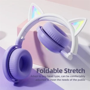 Ασύρματα Ακουστικά Bluetooth Cute Cat Ears με Αποσπώμενο Μικρόφωνο  KE28 Mωβ