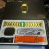 M 9 Ultra Max smartwatch 2,2 ιντσών amoled Οθόνη Bluetooth Κλήση καρδιακού ρυθμού αρτηριακή πίεση με 2 λουράκια Gold Orange