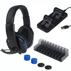 PS4 Slim/Pro 5 σε 1 Game Pack Headset, Βάση Φόρτισης για 2 Χειριστήρια TP4-18101  Μαύρο