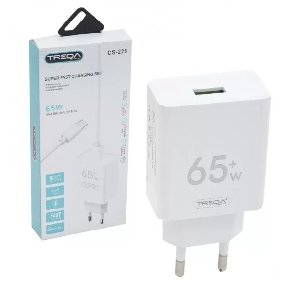 TYPE-C ΦΟΡΤΙΣΤΗΣ ΜΕ ΘΥΡΑ USB-A ΚΑΙ ΚΑΛΩΔΙΟ USB-C 65W CS-228.ΛΕΥΚΟ