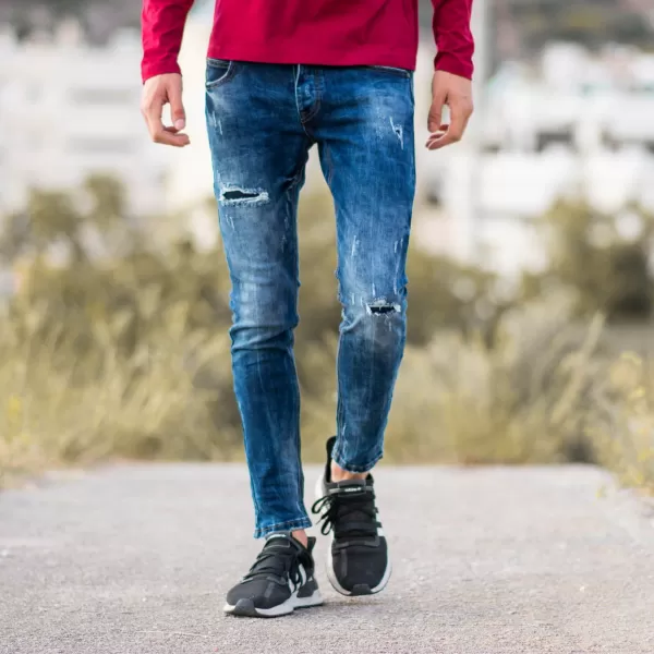 ΑΝΔΡΙΚΟ ΠΑΝΤΕΛΟΝΙ JEANS ΜΕ ΣΚΙΣΙΜΑΤΑ MOHICANS XYW100 ΜΠΛΕ 