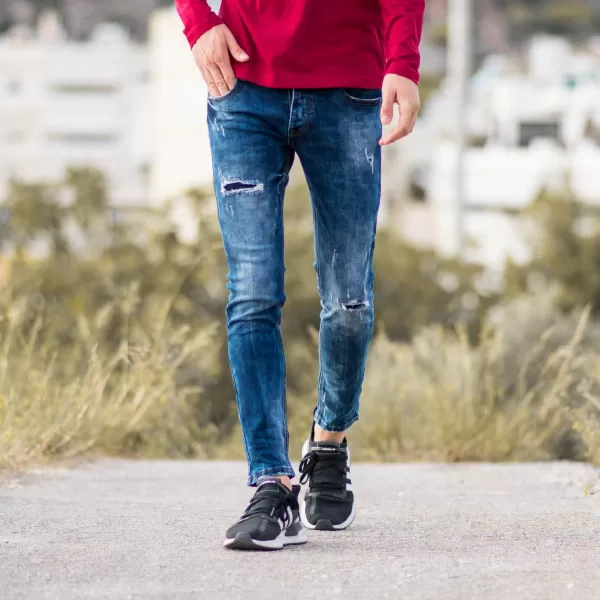 ΑΝΔΡΙΚΟ ΠΑΝΤΕΛΟΝΙ JEANS ΜΕ ΣΚΙΣΙΜΑΤΑ MOHICANS XYW100 ΜΠΛΕ 