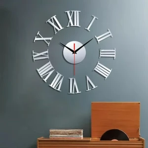 Ρολόι Τοίχου Αυτοκόλλητο 3D DIY 50-120cm ZH019 Ασημί