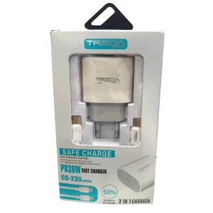 Φορτιστής ταχείας φόρτισης με Θύρα USB-C και Καλώδιο TYPE-C σε TYPE-C 36W Λευκός CS-235