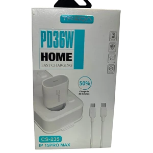 Φορτιστής ταχείας φόρτισης με Θύρα USB-C και Καλώδιο TYPE-C σε TYPE-C 36W Λευκός CS-235