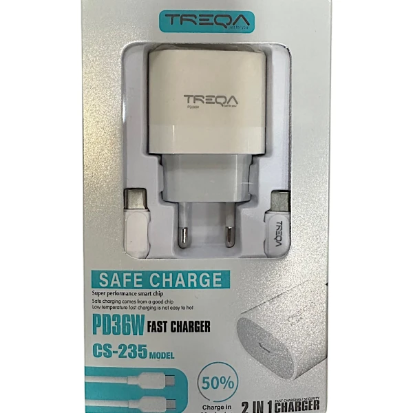 Φορτιστής ταχείας φόρτισης με Θύρα USB-C και Καλώδιο TYPE-C σε TYPE-C 36W Λευκός CS-235