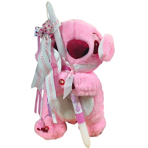 Πασχαλινή Λαμπάδα Λούτρινο Lilo & Stitch 3 σε 1 που αναπνέει μουσική και κουνάει τα αυτιά 40cm L26-101 Ροζ