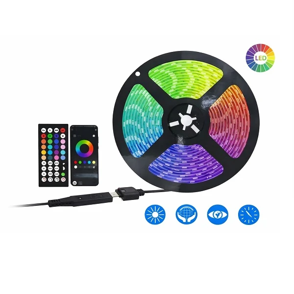 Ασύρματη Ταινία LED RGB 5V με κοντρόλ 5 Μέτρα + USB 2835 RZ-209 RGB