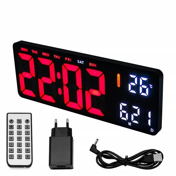 Ψηφιακό LED Ρολόι 35 x 3.2 x 13cm, Ξυπνητήρι, Θερμόμετρο, Συγχρονισμό Bluetooth και Τηλεχειριστήριο με Διπλό Φωτισμό Κόκκινο-Λευκό 16961-3628
