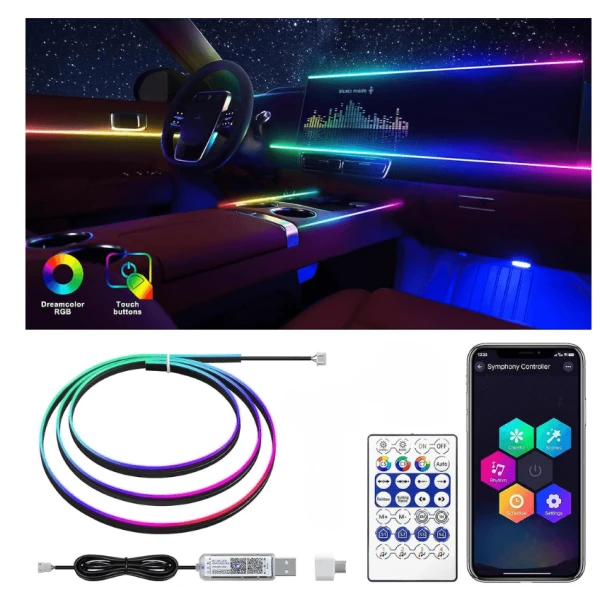 Διακοσμητικός Φωτισμός LED RGB 110cm Καμπίνας Αυτοκινήτου USB με τηλεχειριστήριο HW-0401