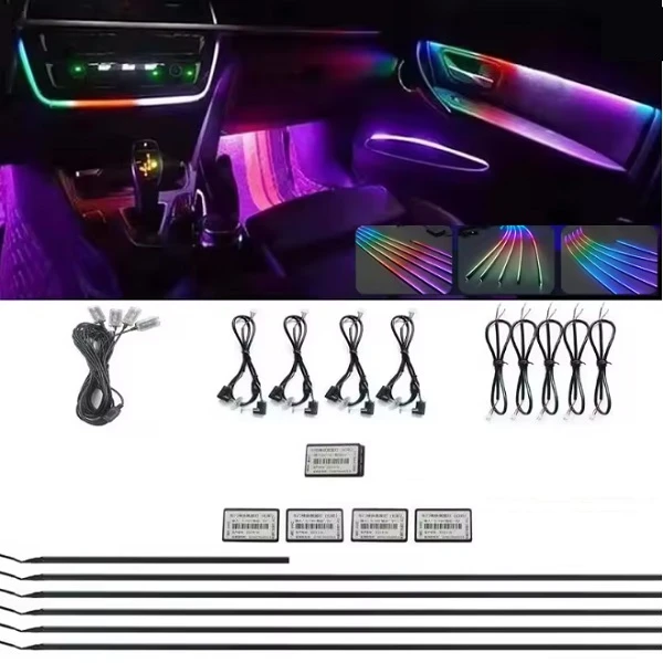 Ατμοσφαρικά φώτα εσωτερικού αυτοκινήτου RGB LED με φωνητική λειτουργία 14 σε 1 HW-0411