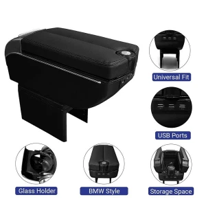 Κονσόλα Χειρόφρενου με 7 Θύρες USB ποτηροθήκη, Αποθηκευτικό Χώρο και τασάκι HW-0361 Μαύρο με κόκκινη ραφή