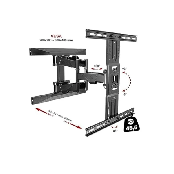 Επιτοίχια βάση τηλεόρασης 45.5kgs 40"-80" Με Κλίση Και Περιστροφή P6