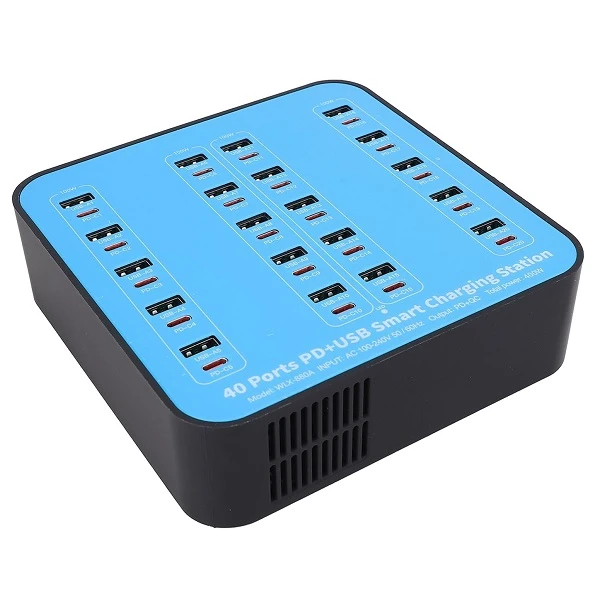 Σταθμός φόρτισης 40 Θυρών 20USB + 20USB-C PD QC3.0 400W με γρήγορη φόρτιση με δύο ανεμιστήρες ψύξης A-075