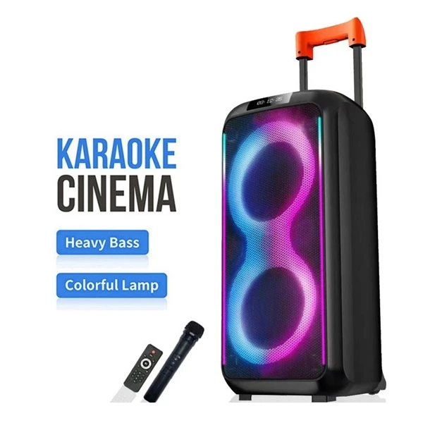 Ασύρματο διπλό ηχείο Karaoke Partybox Bluetooth με ροδάκια, ηχείο subwoofer 40W 2x8" με ασύρματο μικρόφωνο, τηλεχειριστήριο και RGB φωτισμό DR-8830