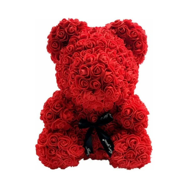 Αρκουδάκι από Τεχνητά Τριαντάφυλλα Κόκκινο 40cm σε Κουτί B216