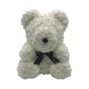 Αρκουδάκι από Τεχνητά Τριαντάφυλλα Λευκό 40cm σε Κουτί B217