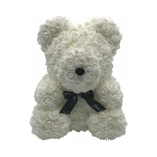 Αρκουδάκι από Τεχνητά Τριαντάφυλλα Λευκό 40cm σε Κουτί B217