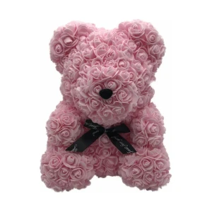 Αρκουδάκι από Τεχνητά Τριαντάφυλλα Ροζ 40cm σε Κουτί B219