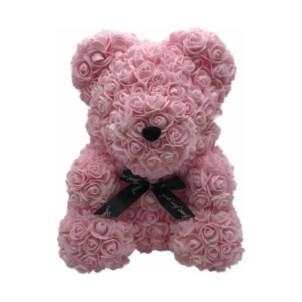 Αρκουδάκι από Τεχνητά Τριαντάφυλλα Ροζ 40cm σε Κουτί B219