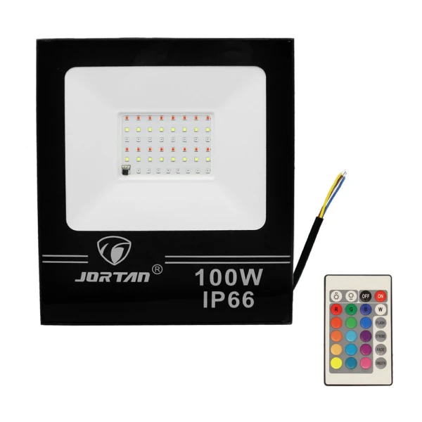 LED Αδιάβροχος Προβολέας 100W με Ασύρματο Τηλεχειριστήριο 48 SMD 4000LM 220V RGB IP66 JORTAN-TP100WRGB