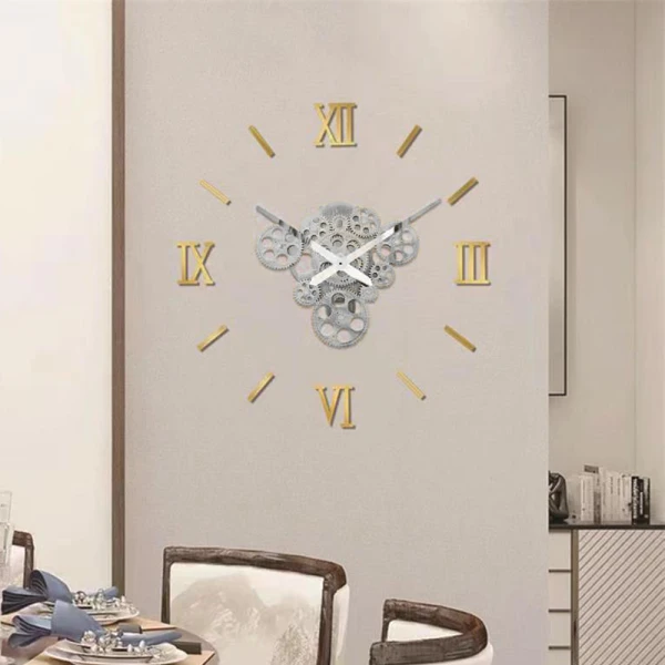 Ρολόι Τοίχου Αυτοκόλλητο 3D DIY 60-120cm ZH1743 Γκρι - Χρυσό