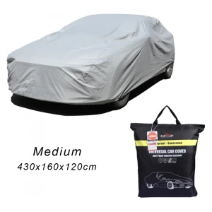 Κουκούλα Αυτοκινήτου για Coupe Medium Αδιάβροχη με Φίλμ Αλουμινίου - Λάστιχο και Ιμάντες 430x160x120cm CarSun CD-062-M Ασημί