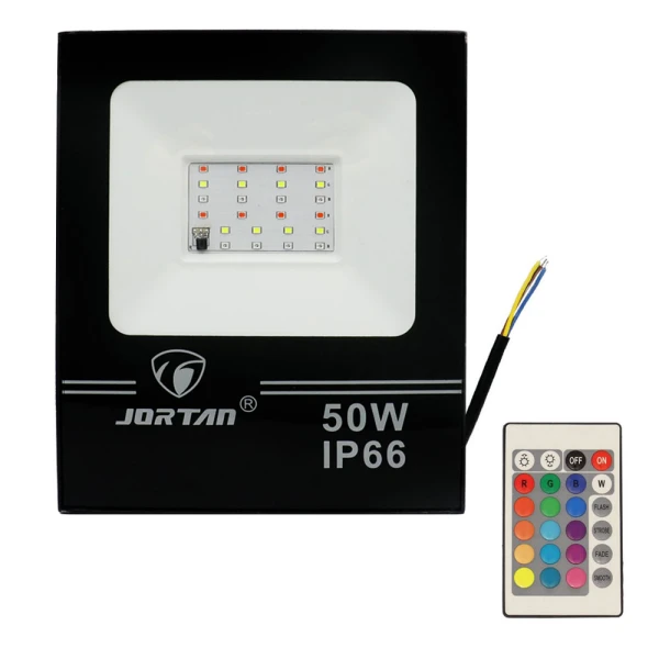 LED Αδιάβροχος Προβολέας 50W με Ασύρματο Τηλεχειριστήριο 24 SMD 2000LM 220V RGB IP66 JORTAN-TP50WRGB
