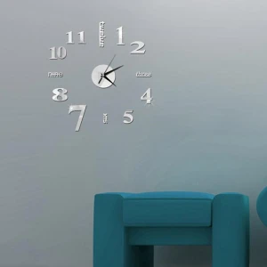 Ρολόι Τοίχου Αυτοκόλλητο 3D DIY 40-50cm ZH01520 Ασημί