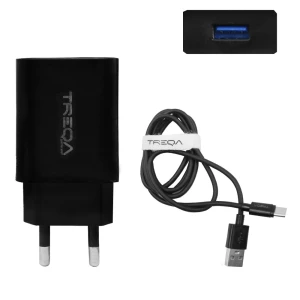 Φορτιστής Ταχείας Φόρτισης με 1 Θύρα USB 3.1A 18W και Καλώδιο USB Type-C 1m Treqa CS-220 Μαύρο