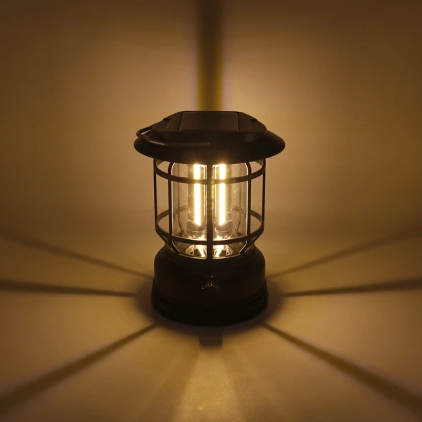 LED Φωτιστικό Φανάρι Μπαταρίας με Γάντζο για Camping COB Θερμό Λευκό GB-23 Μαύρο