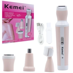 Σετ Αποτρίχωσης Epilator για Πρόσωπο και Σώμα 4 σε 1 Kemei KM-3024 Ροζ-Λευκό