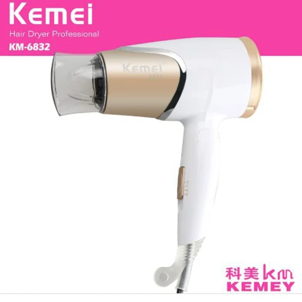 Πιστολάκι Μαλλιών Ταξιδιού 1800W Kemei KM-6832 Λευκό-Χρυσό